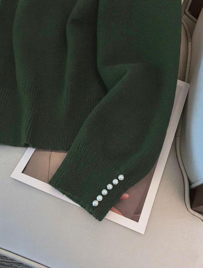 Pull Vert Élégant à Perles