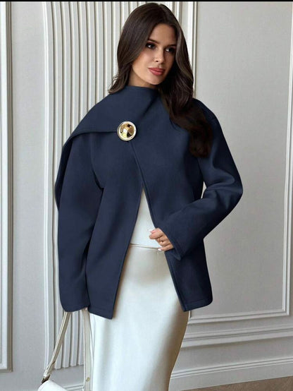 Manteau Élégant Asymétrique – Fermoir Bouton Doré