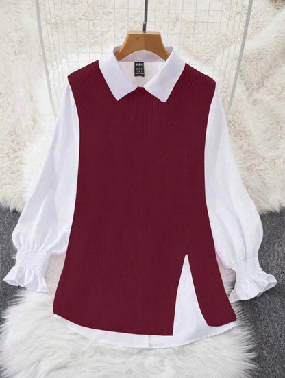 Robe Pull 2-en-1 – Pull Sans Manches + Chemise Blanche