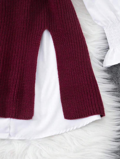 Robe Pull 2-en-1 – Pull Sans Manches + Chemise Blanche