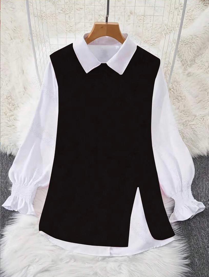 Robe Pull 2-en-1 – Pull Sans Manches + Chemise Blanche