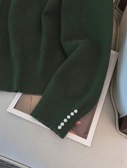 Pull Vert Élégant à Perles